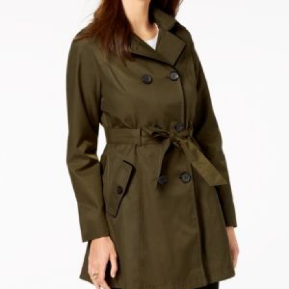 Olive Green Double-Breasted Trench Coat